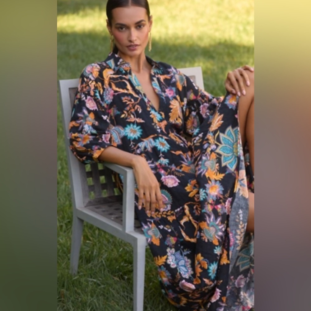 Anthropologie The Carlolita Printed Tiered Shirt Dress